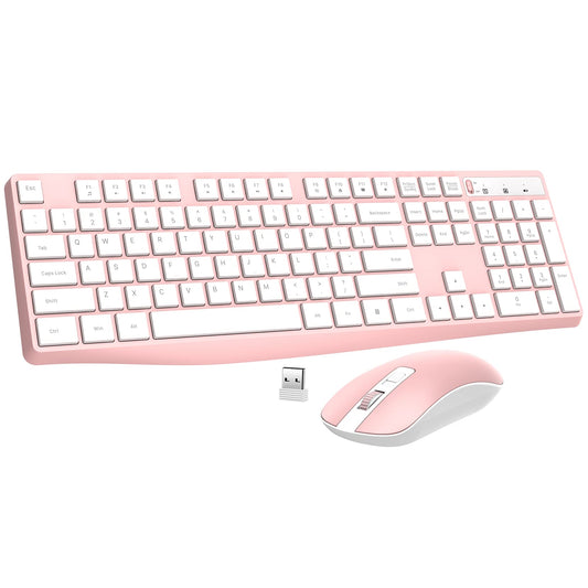 Wireless Keyboard and Mouse Combo, Lovaky 2.4G Full-Sized Ergonomic Keyboard Mouse, 3 DPI Adjustable Cordless USB Keyboard and Mouse, Quiet Click for Computer/Laptop/Windows/Mac (1 Pack, Pink)